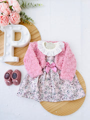 Conjunto Clarinha: casaco, vestido e camisola com golinha
