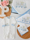 Conjunto enxoval menino- tema comboio 4 peças