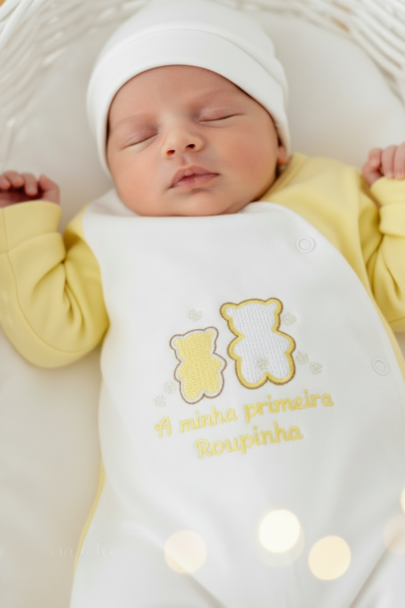 Conjunto primeira roupinha em Amarelo unissexo- 6 peças