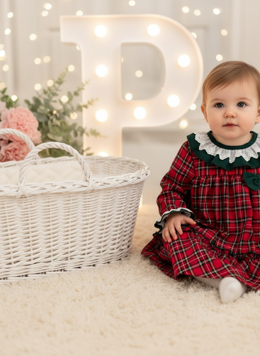 Vestido tartan com detalhes em verde