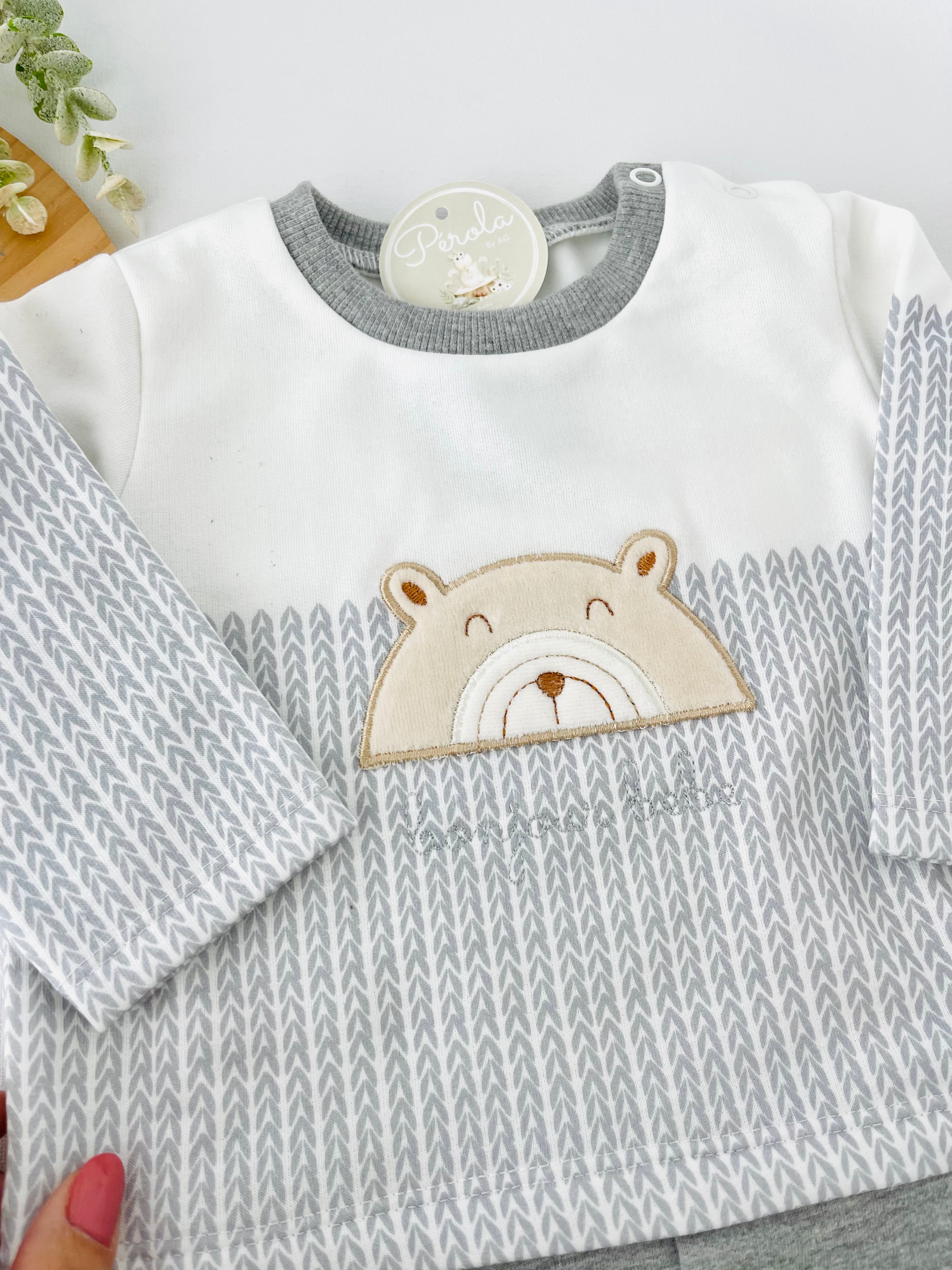 Fato de treino ursinho com efeito camisa- com carda (3-18m)