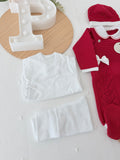 Pack saída de maternidade VERMELHO 5 peças: body, calças, jardineiras, camisola e gorro