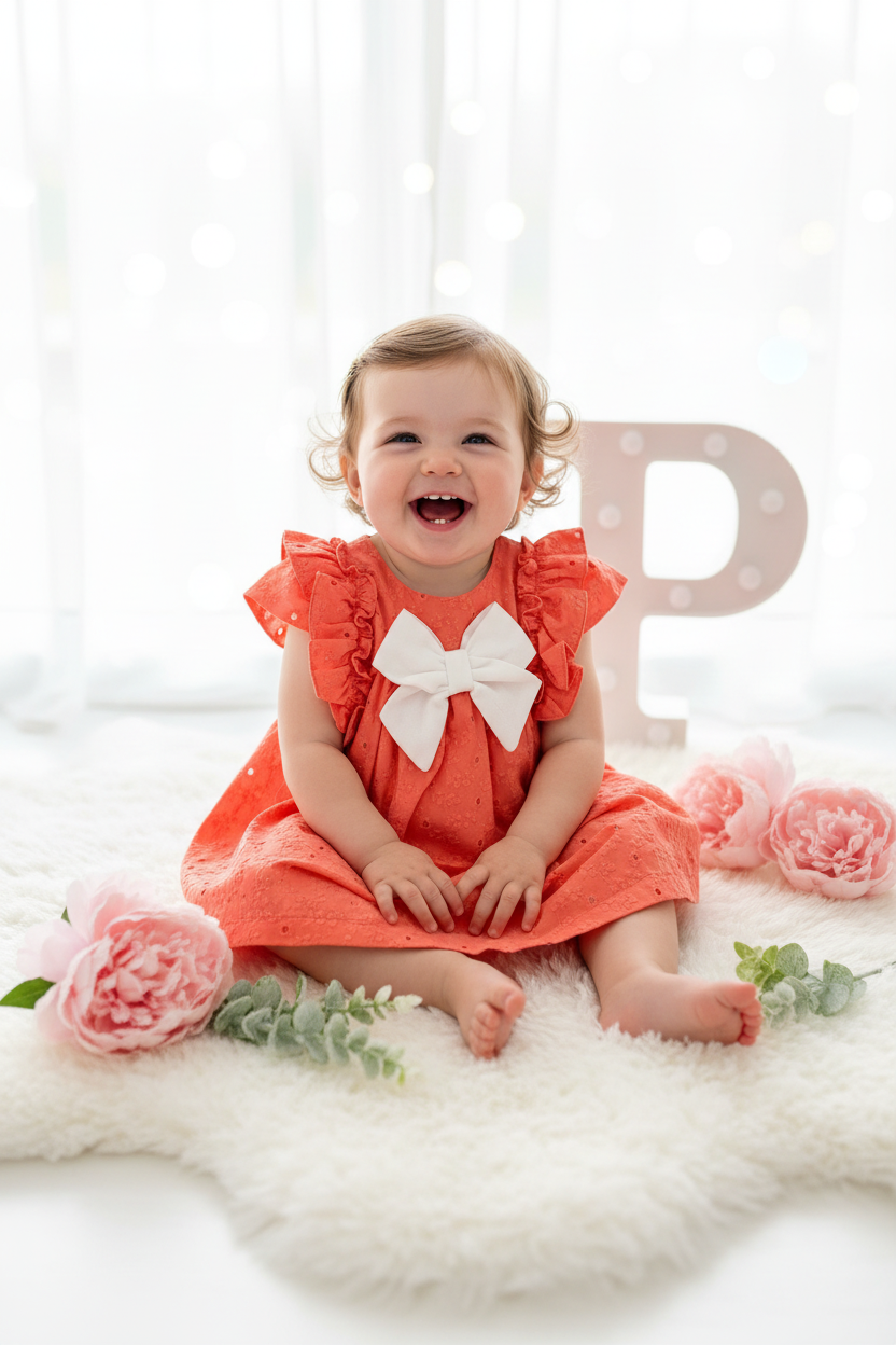 Conjunto Maria coral : vestido e tapa fraldas