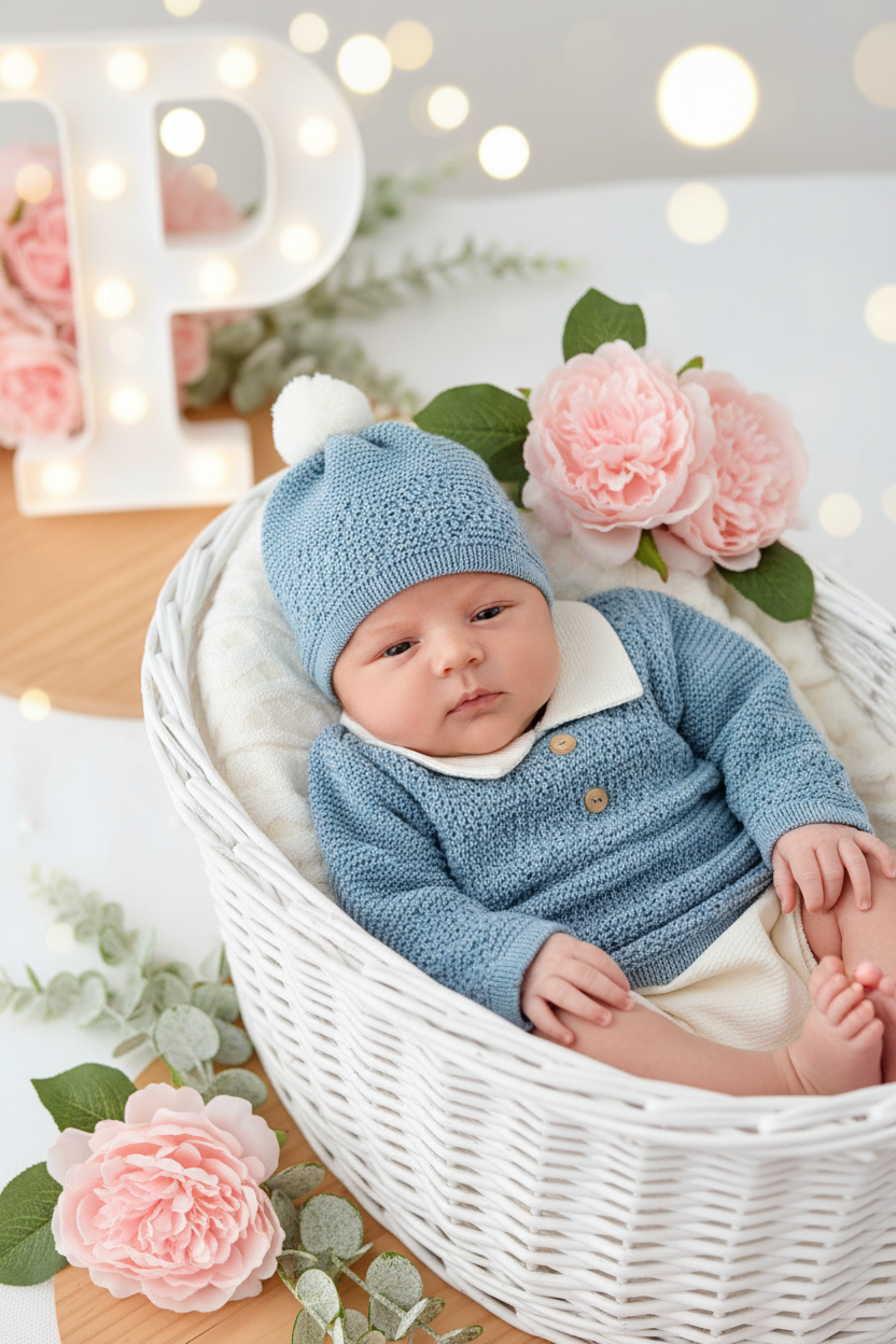 Conjunto Azulão: Camisola,gorro e calções - Primavera Verão