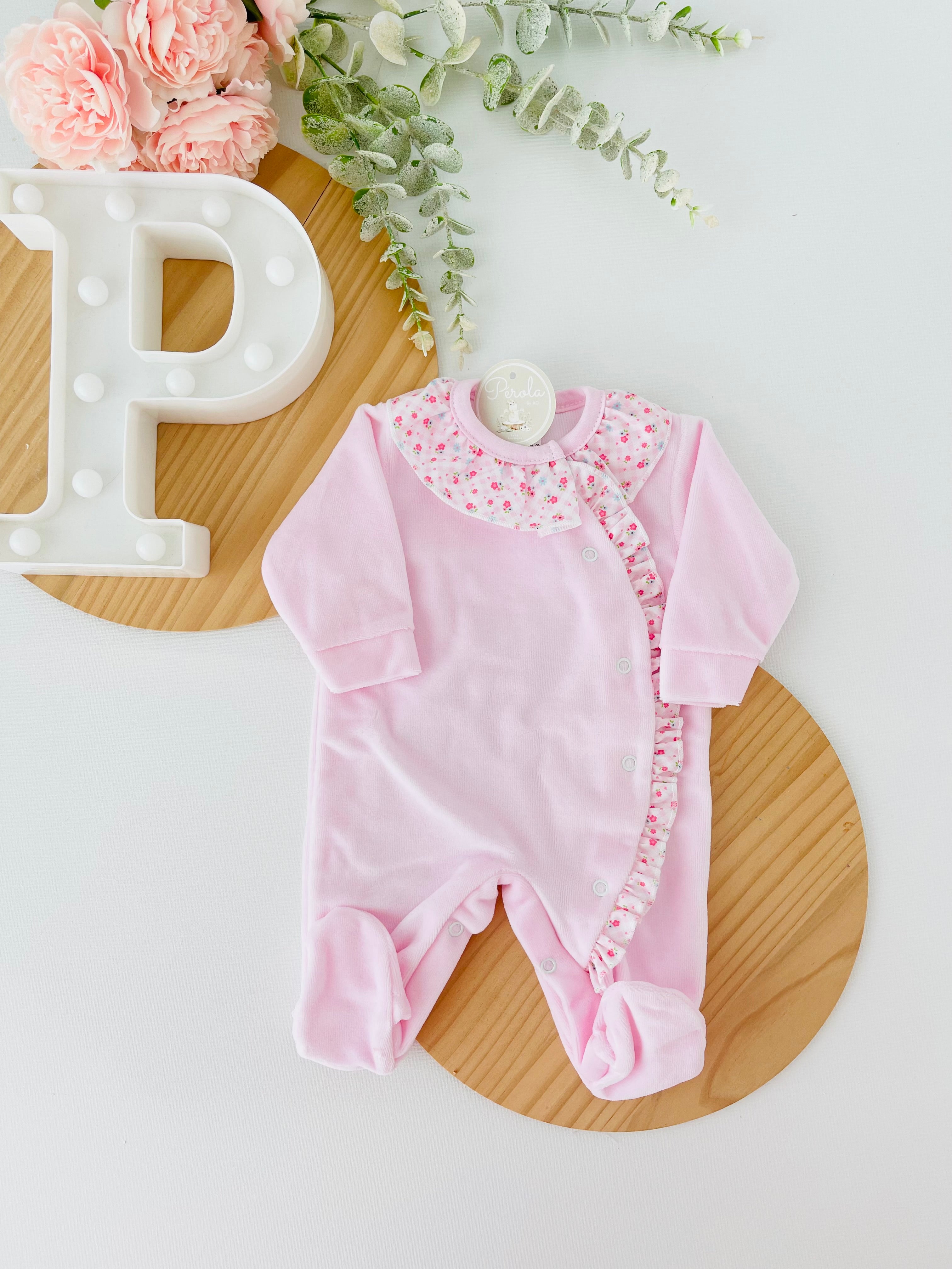 Babygrow tema flores em VELUDO