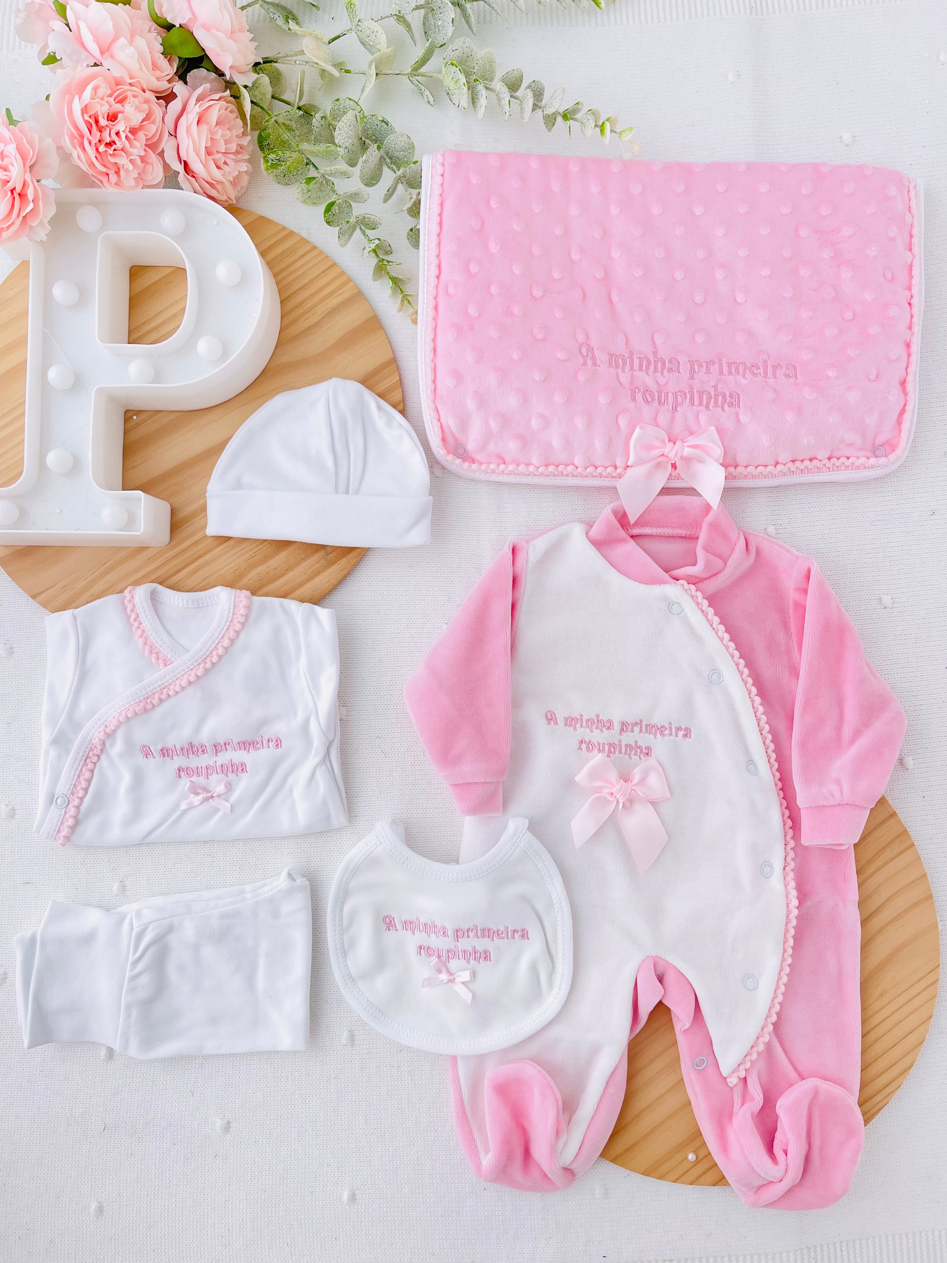 Conjunto primeira roupinha veludo - 6 peças