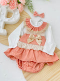 Conjunto Salmão : fofo, blusa e laço
