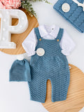 Saída de maternidade AZUL Cobalto : jardineiras, camisa e gorro 100% algodão Primavera/Verão