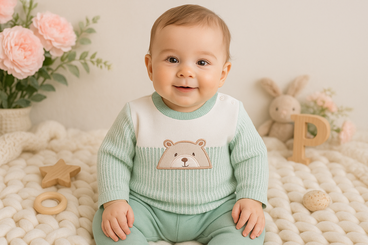 Fato de treino ursinho com efeito camisa- com carda (3-18m)