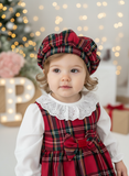 Conjunto Menina Tartan Vermelho e Preto - Vestido, Blusa e Bóina