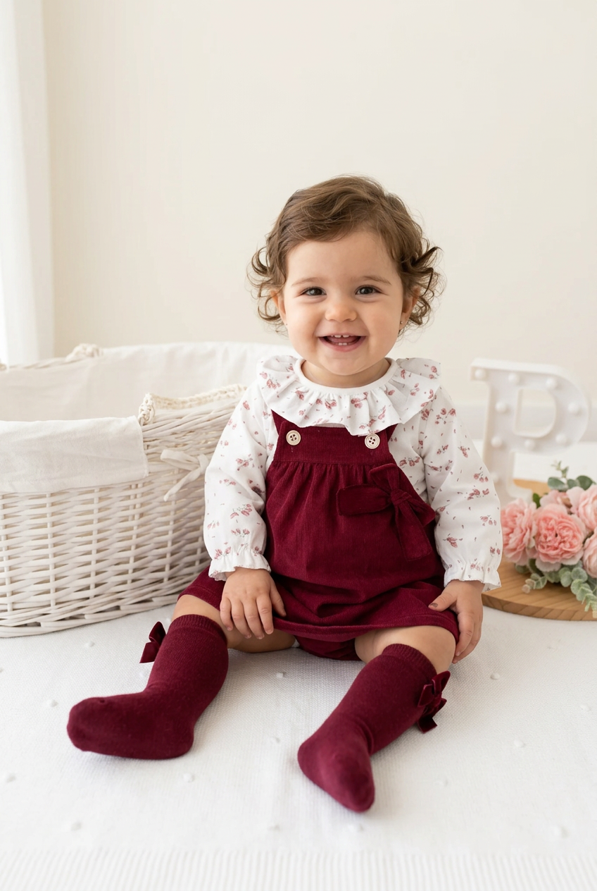 Conjunto Bordeaux em bombazine: vestido e blusa 3M 6M 12M