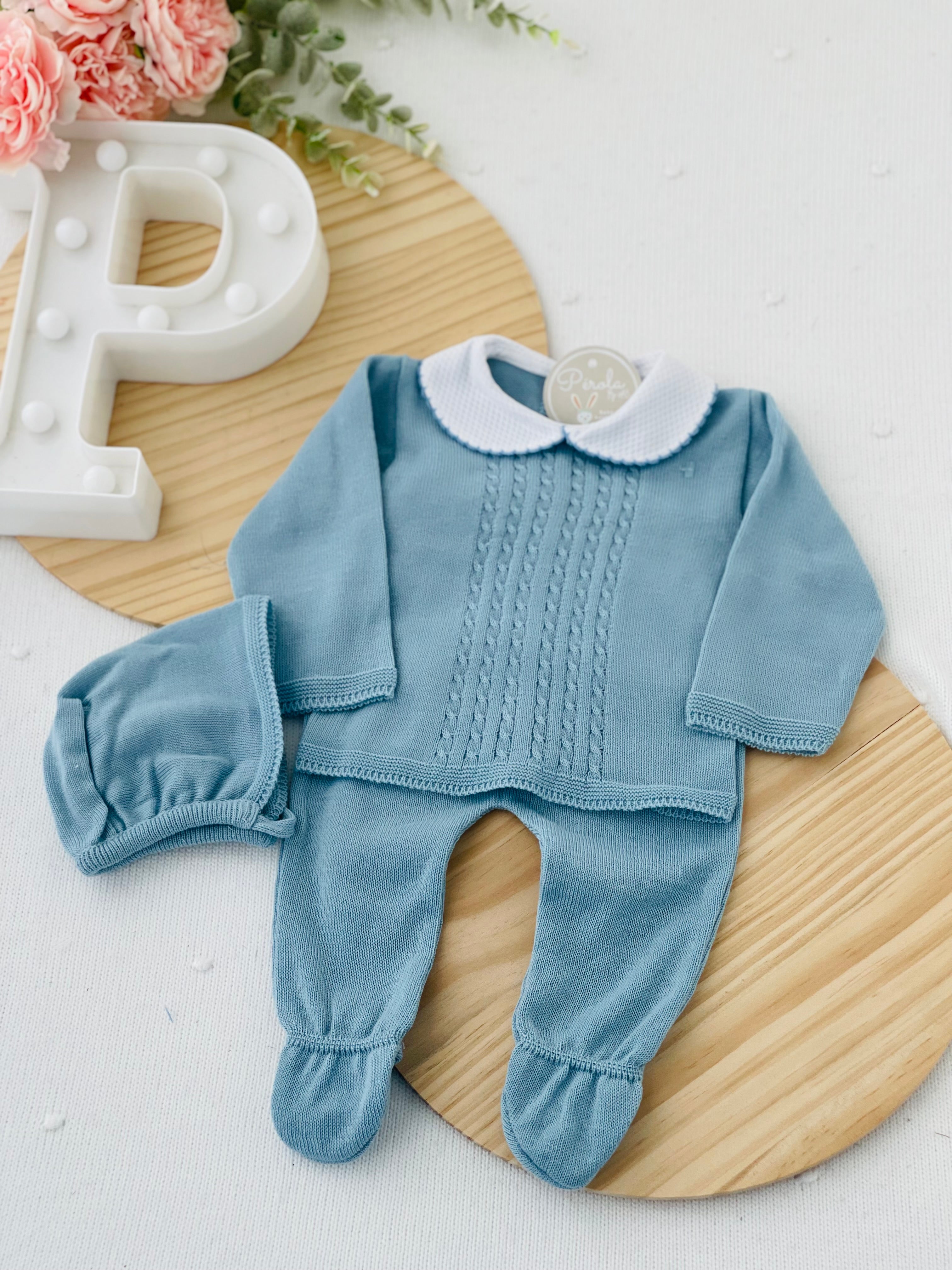 Conjunto malha fina: camisola,calças e touca Primavera/Verão