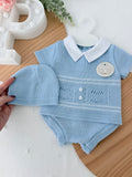 Conjunto azul 3 peças: camisola, tapa fraldas e gorro
