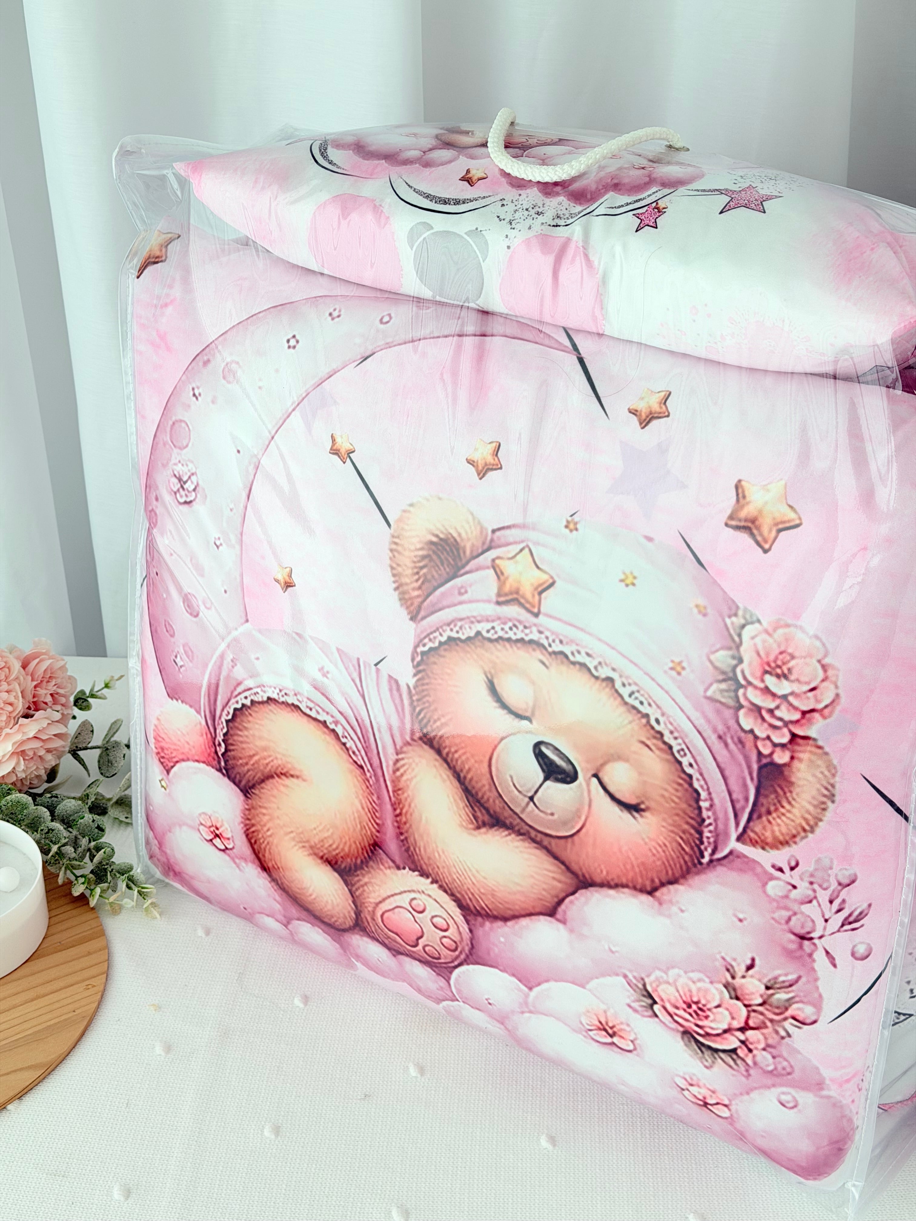 Edredon, almofada e resguardo lateral para cama de grades