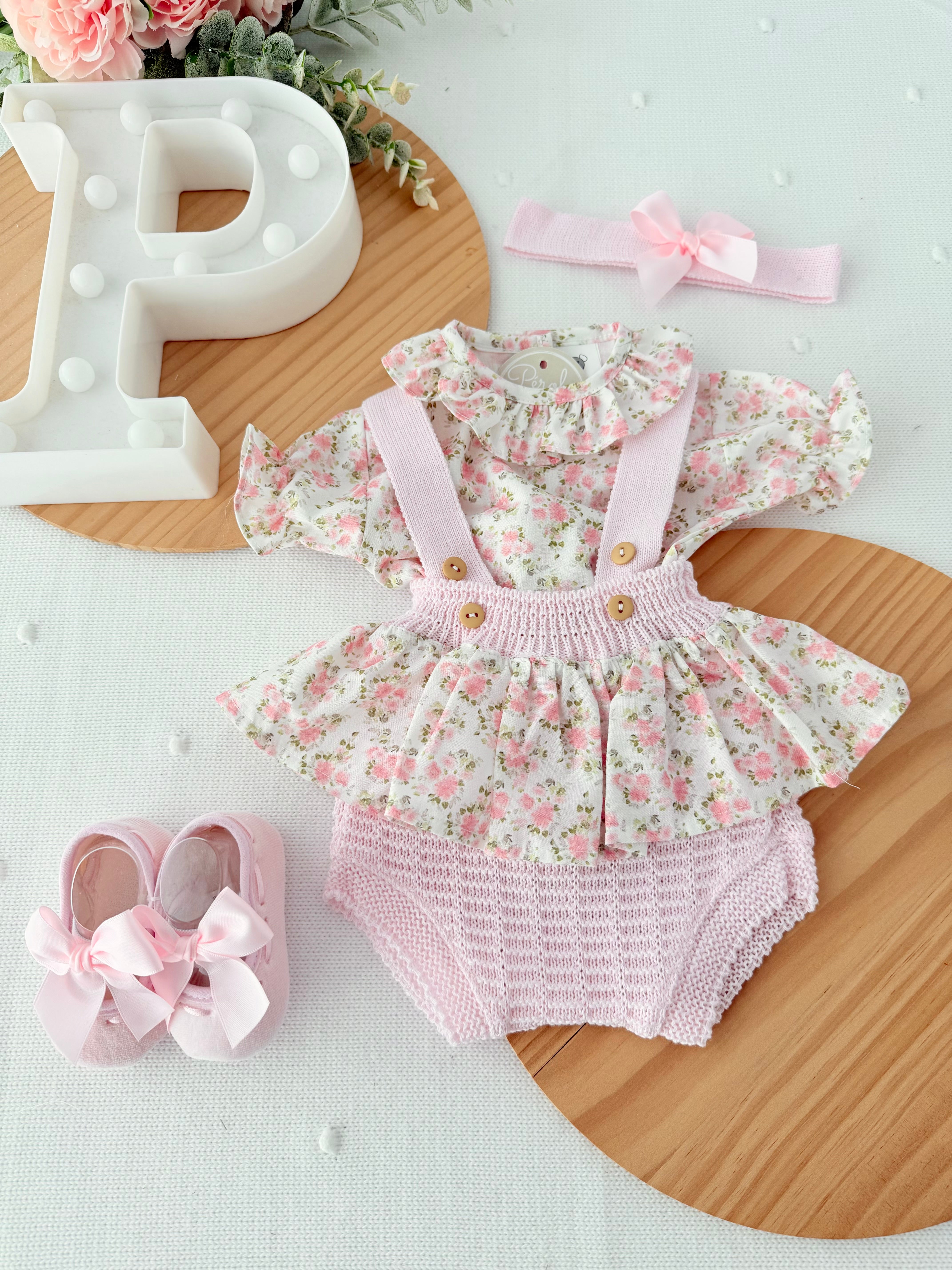 Fofo, fita para cabelo e blusa rosa - recém nascidos
