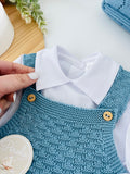 Saída de maternidade AZUL Cobalto : jardineiras, camisa e gorro 100% algodão Primavera/Verão