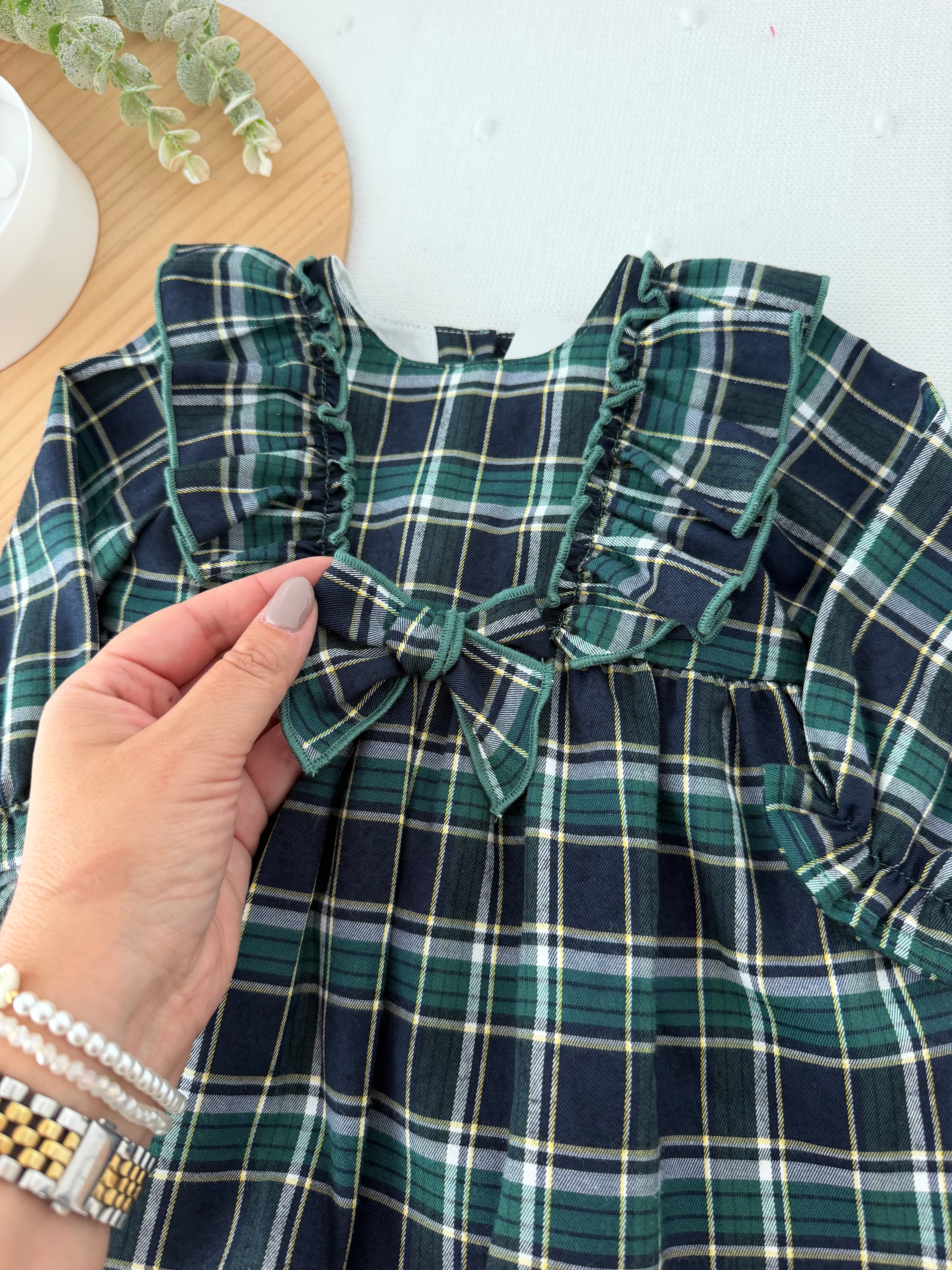 Vestido xadrez verde menina- 6-12-18M