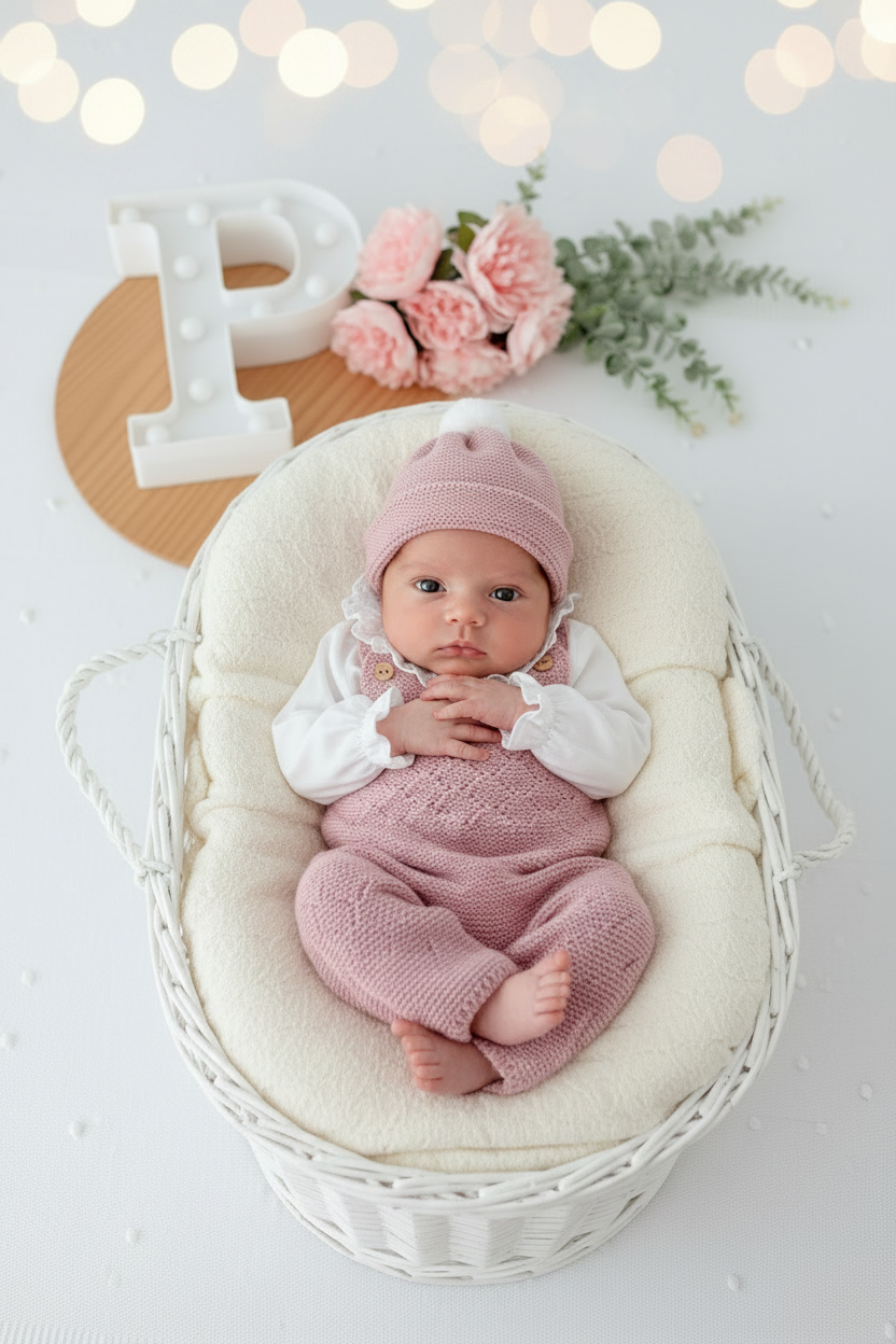 Conjunto recém nascido menina rosa velho : 3peças Outono/Inverno
