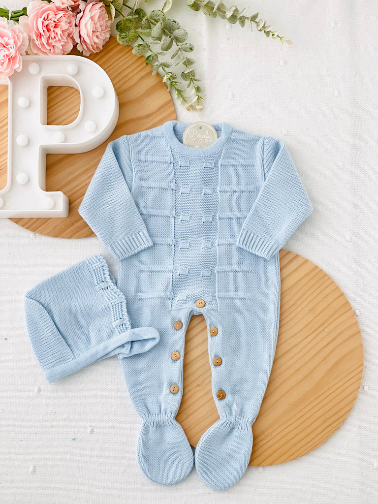 Saída de maternidade quadradinhos: Babygrow e touca
