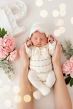Conjunto princesinha de malha pérola com bordado inglês