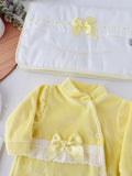 Conjunto primeira roupinha veludo em Amarelo