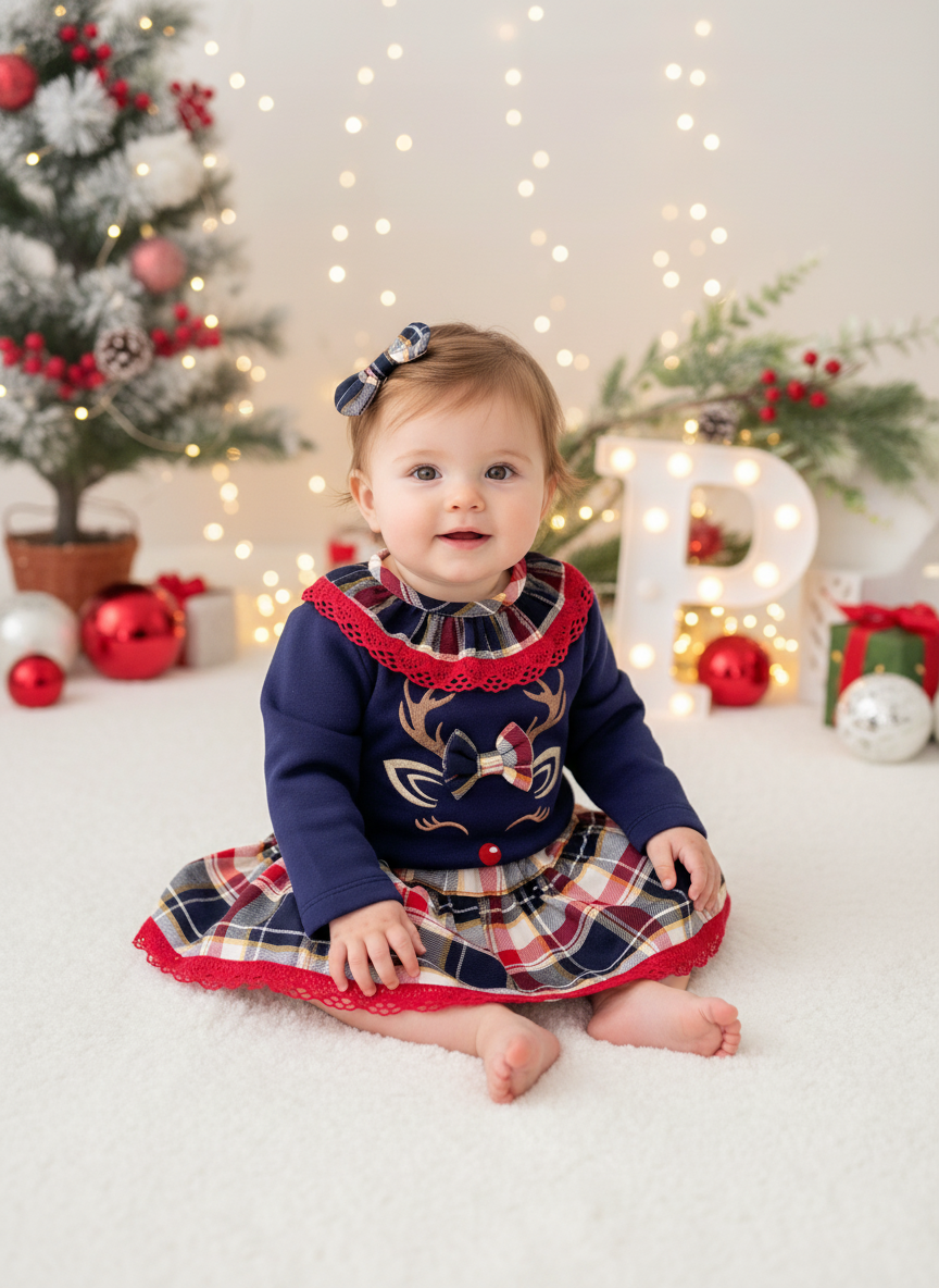 Conjunto Renas: gancho, camisola e saia/tapa fraldas