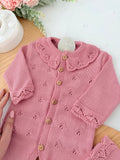 Conjunto Rosa Babygrow & Touca em Malha com Botões de Madeira