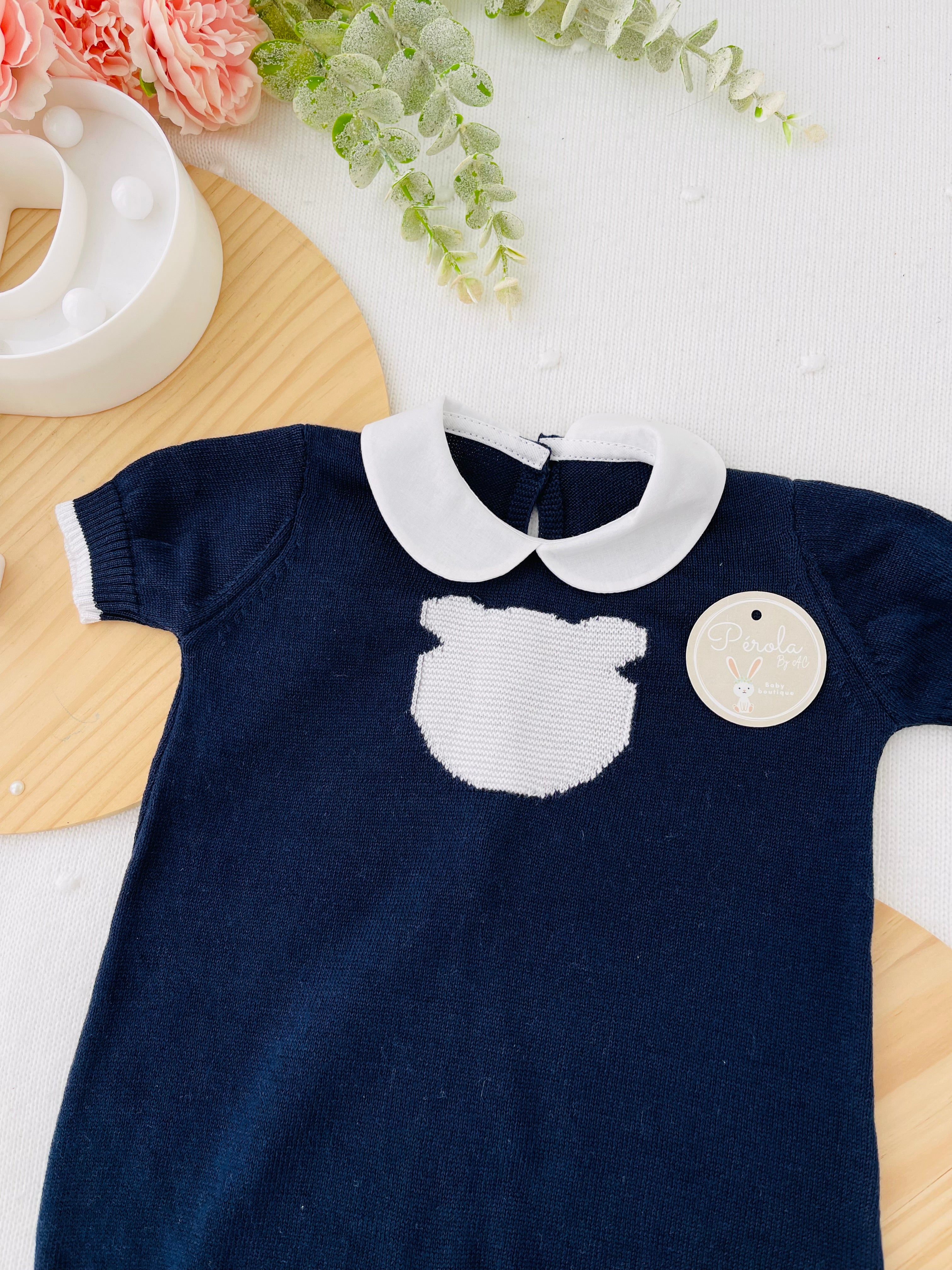 Macacão ursinho malha de algodão