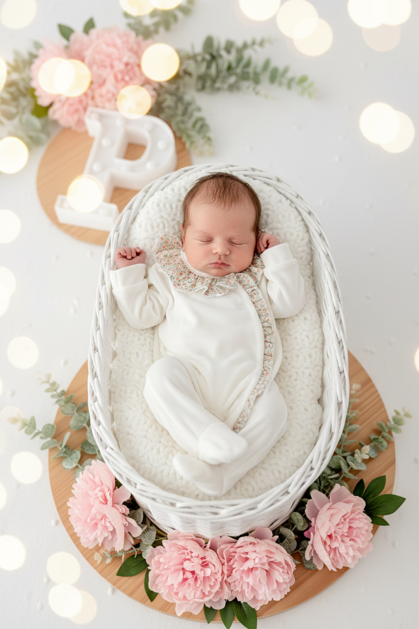 Babygrow tema flores em VELUDO pérola