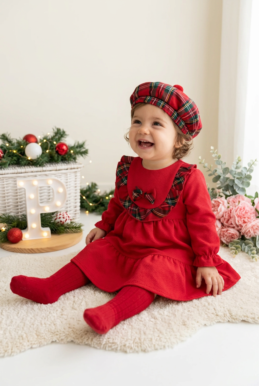 Vestido e boina em vermelho
