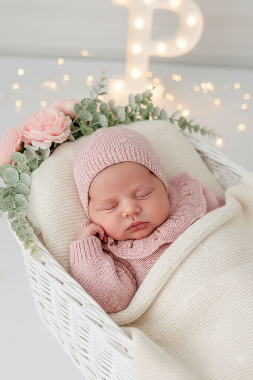 Babygrow e touca Rosa Velho em malha Outono Inverno