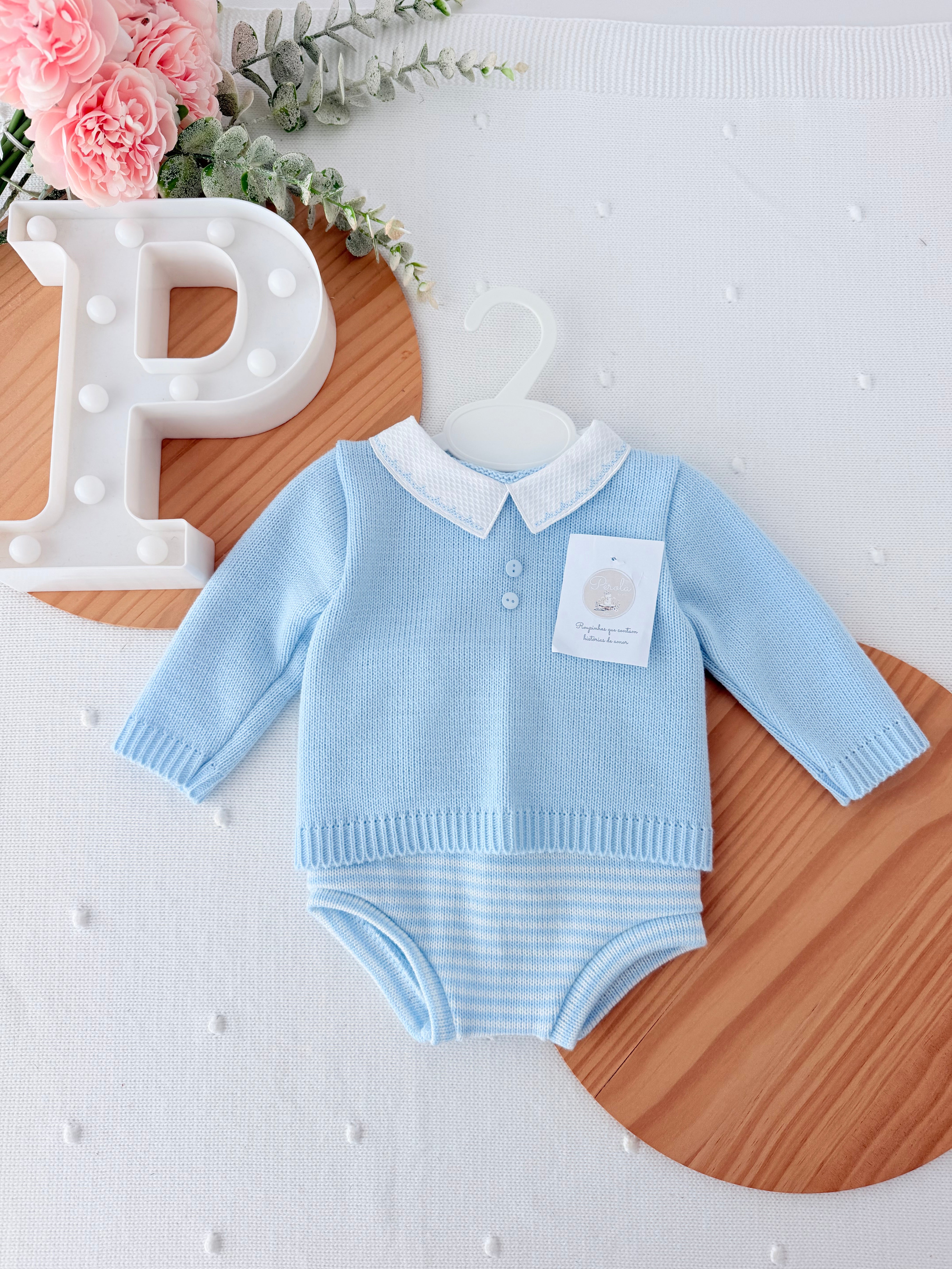 Conjunto azul : camisola e tapa fraldas 1/3M