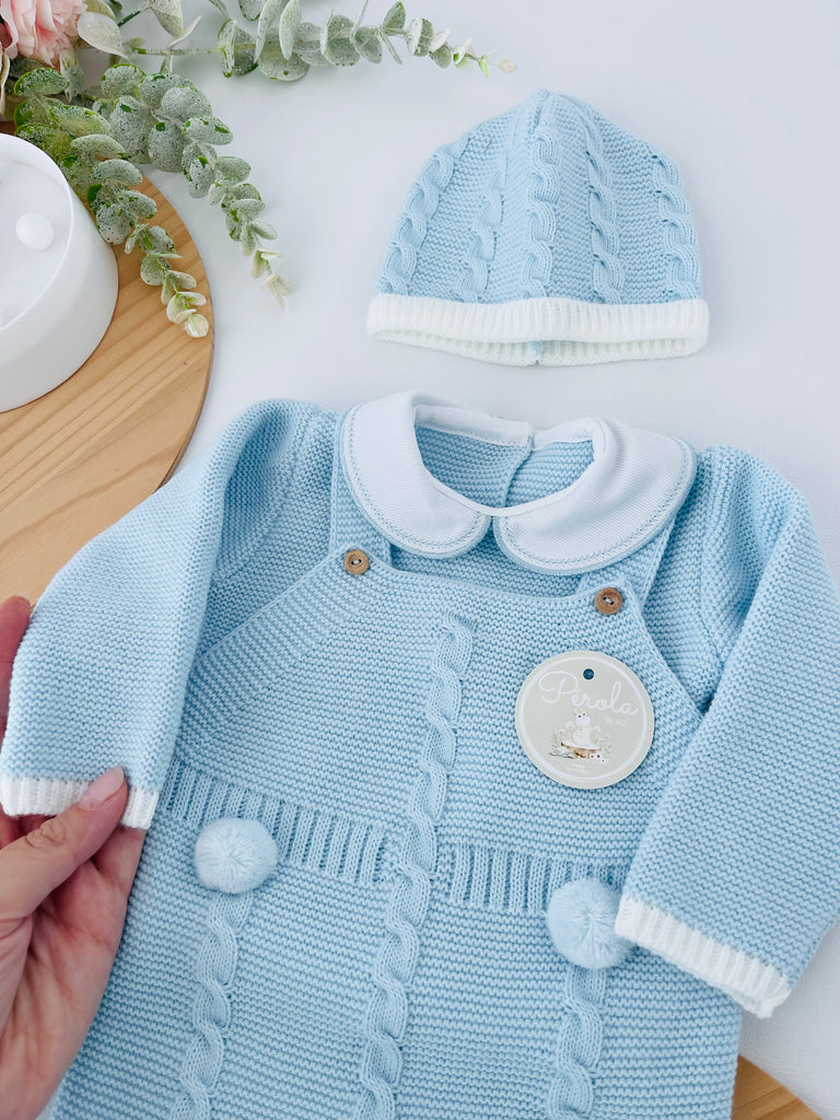 Pack saída de maternidade Azul 5 peças: body, calças, jardineiras, camisola e gorro