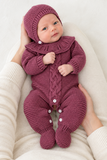 Babygrow e touca em beringela- saída de maternidade