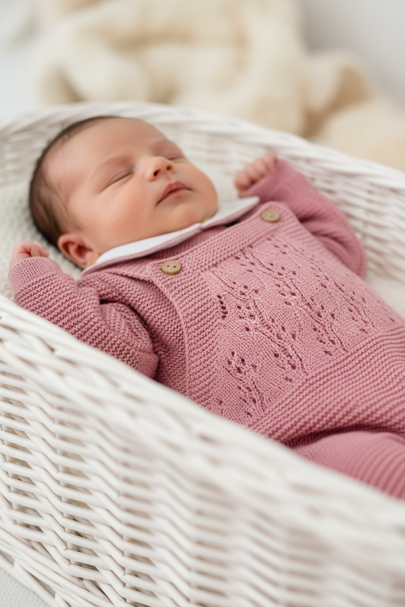 Pack saída de maternidade Rosa 5 peças: body, calças, jardineiras, camisola e gorro