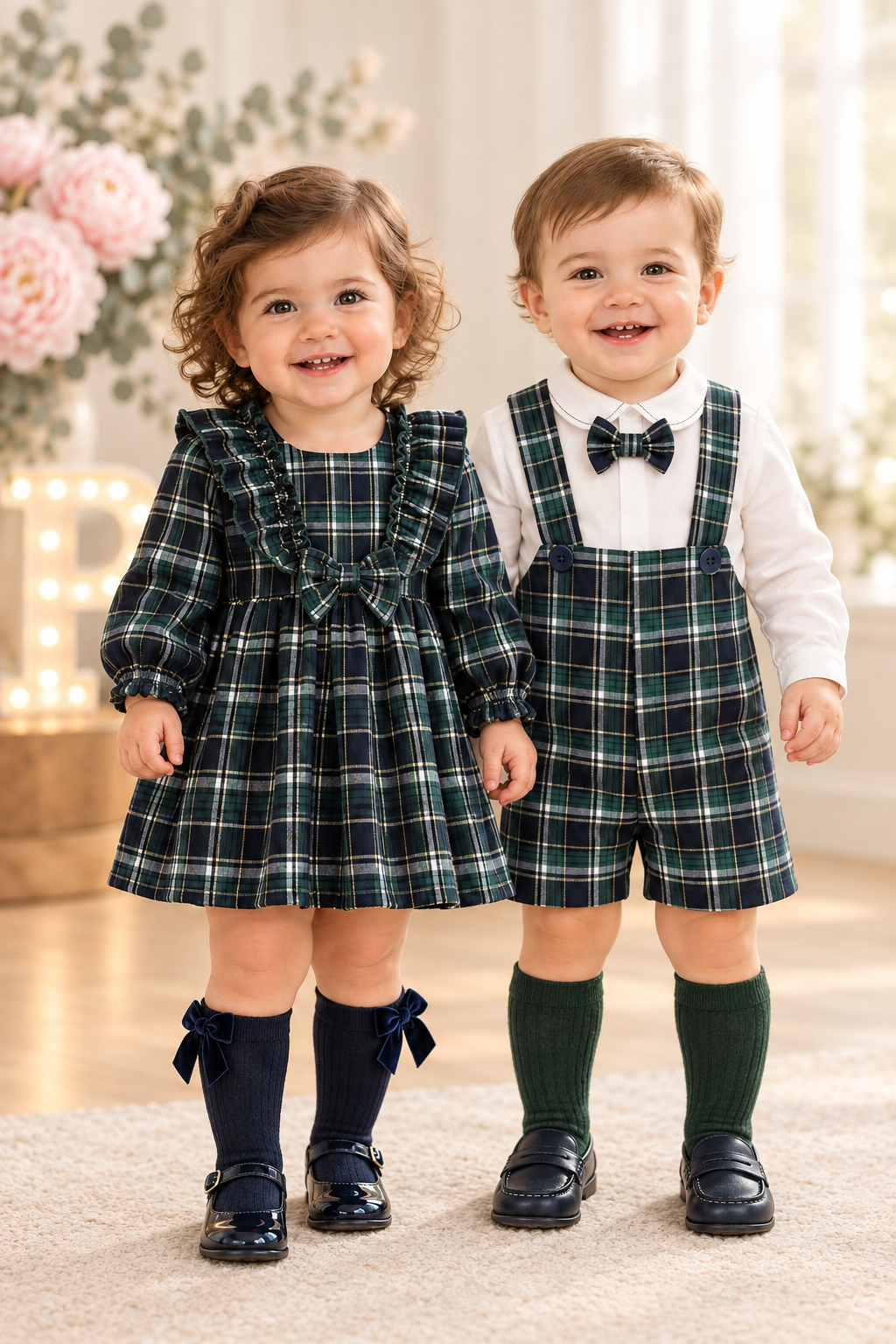 Vestido xadrez verde menina- 6-12-18M