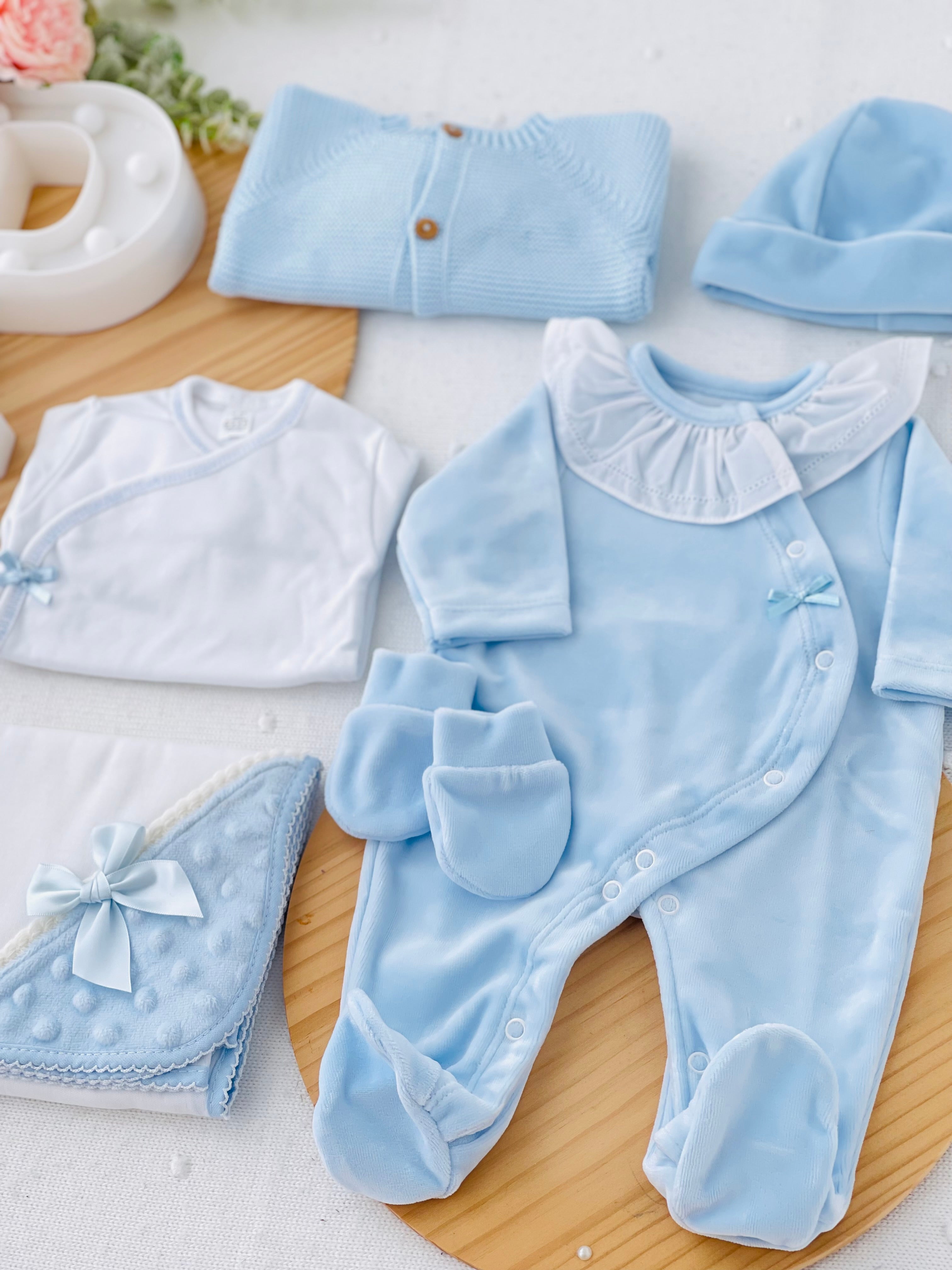 Pack VELUDO recém nascido Azul: 8 peças versão 2