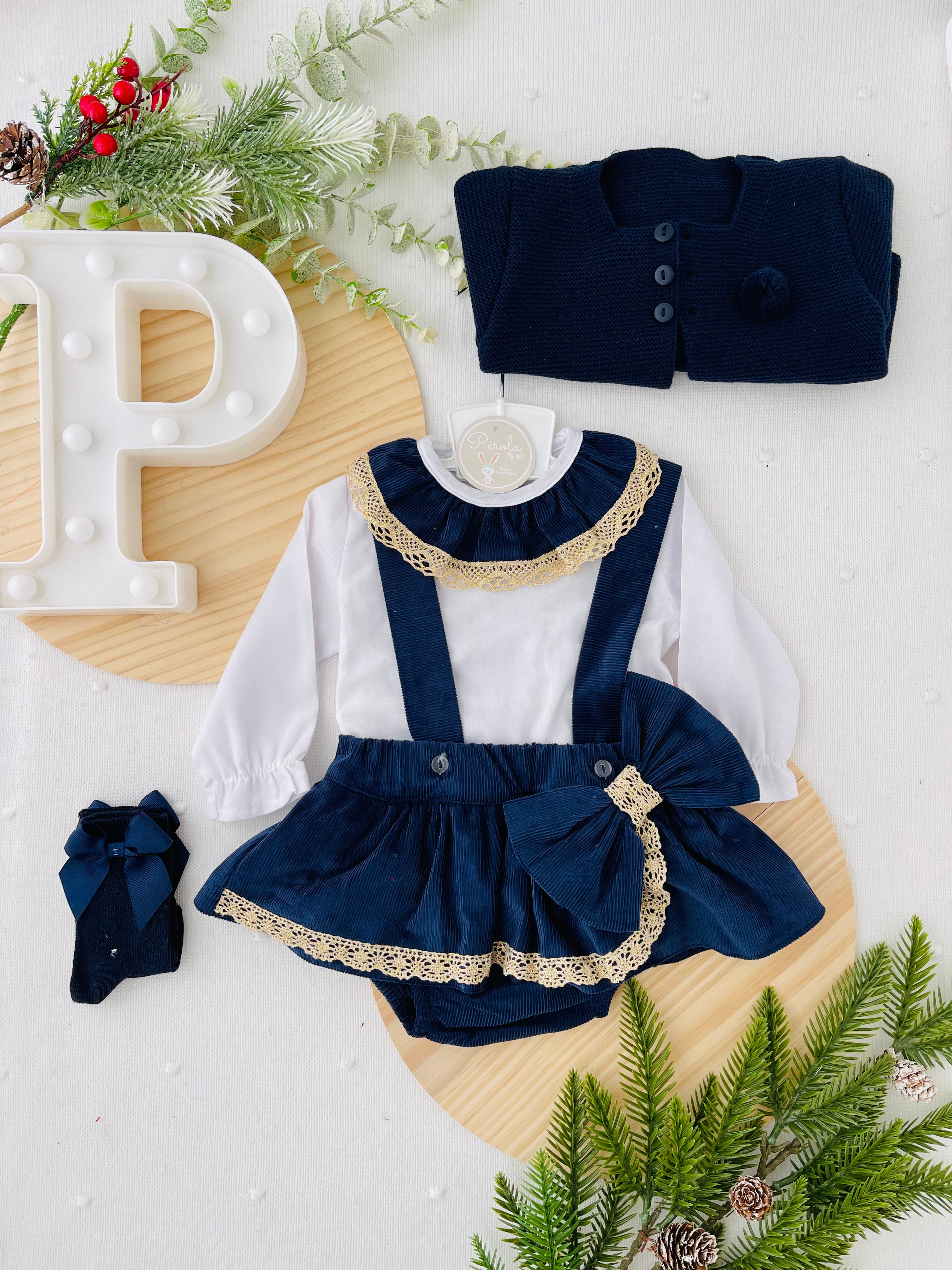 Conjunto renda dourada: blusa e saia com alças