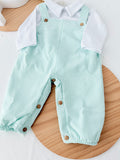 Conjunto verde: Jardineiras e camisola 3-12M