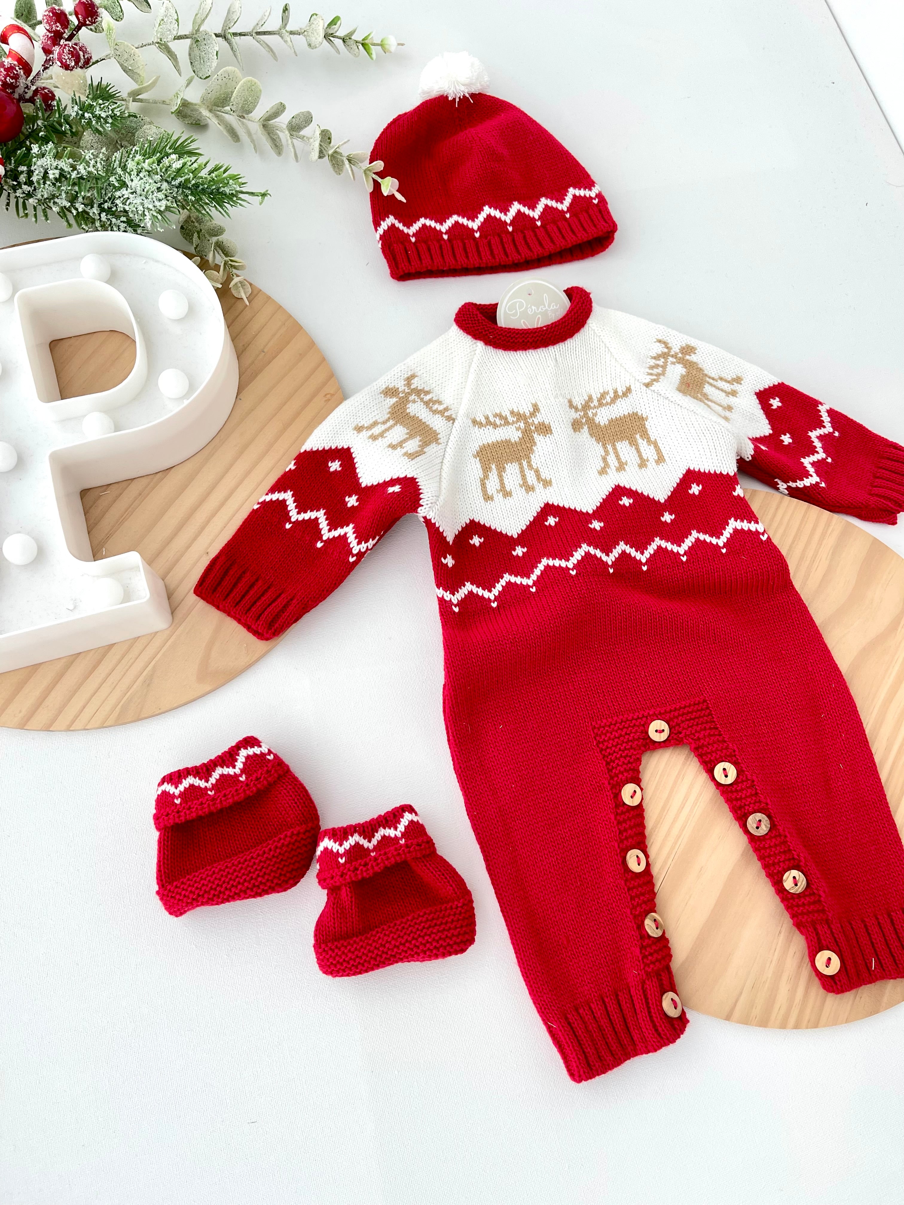 Conjunto Natal: Macacão, gorro e carapins