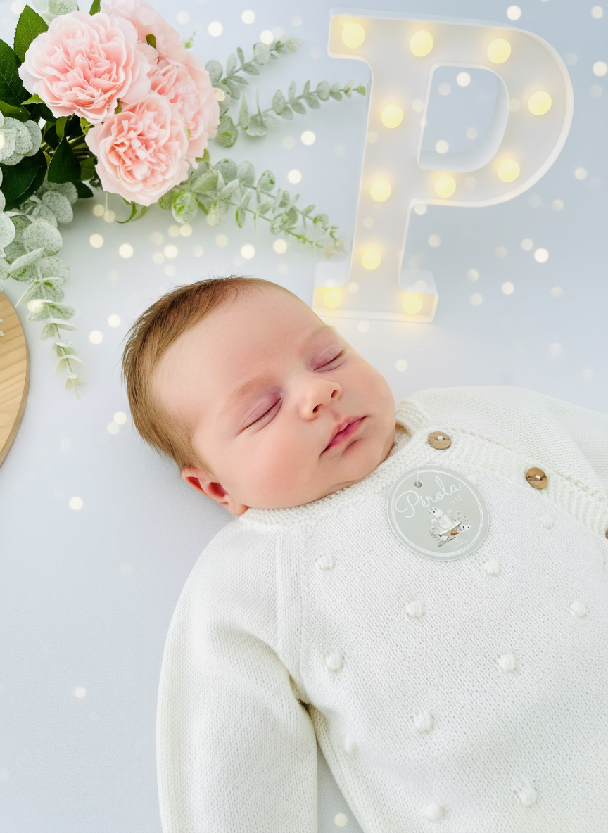 Conjunto unissexo pintinhas: camisola, calças e touca Outono/Inverno