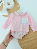 Conjunto rosa flores: camisola e tapa fraldas 1/3M