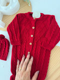 Saída de maternidade vermelho: macacão e gorro Outono Inverno