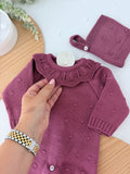 Babygrow e touca Berinjela em malha Outono Inverno