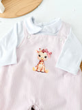 Conjunto girafa rosa: Jardineiras e camisola 3-12M
