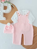 Saída de maternidade rosa: jardineiras, blusa e gorro Outono Inverno