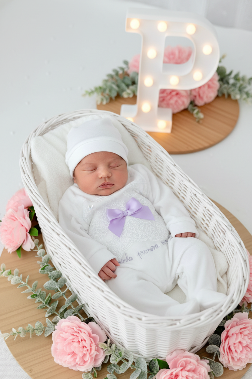 Enxoval requinte de bebé lilás : 9 peças essenciais
