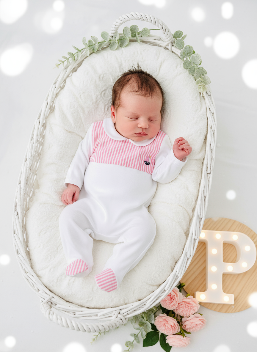 Babygrow algodão barco rosa