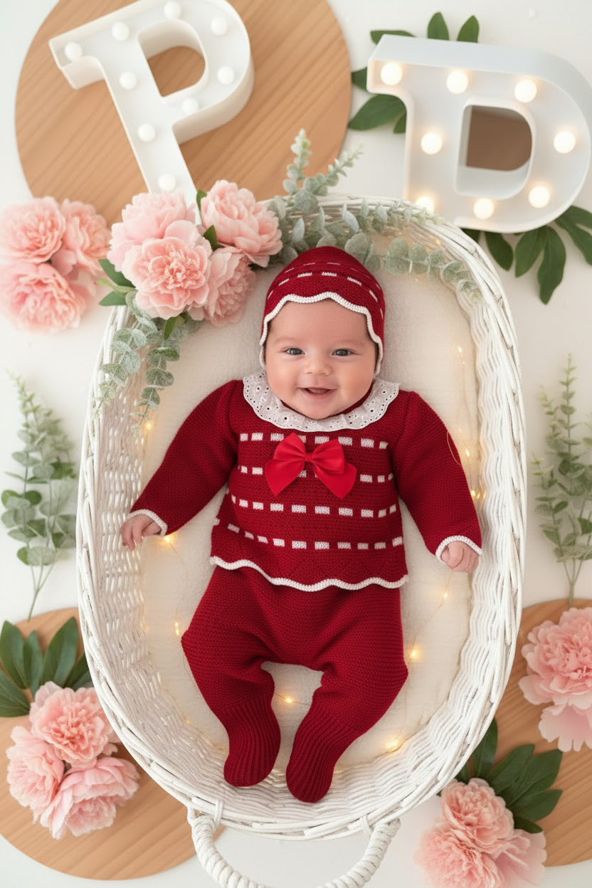 Conjunto princesinha de malha com bordado inglês