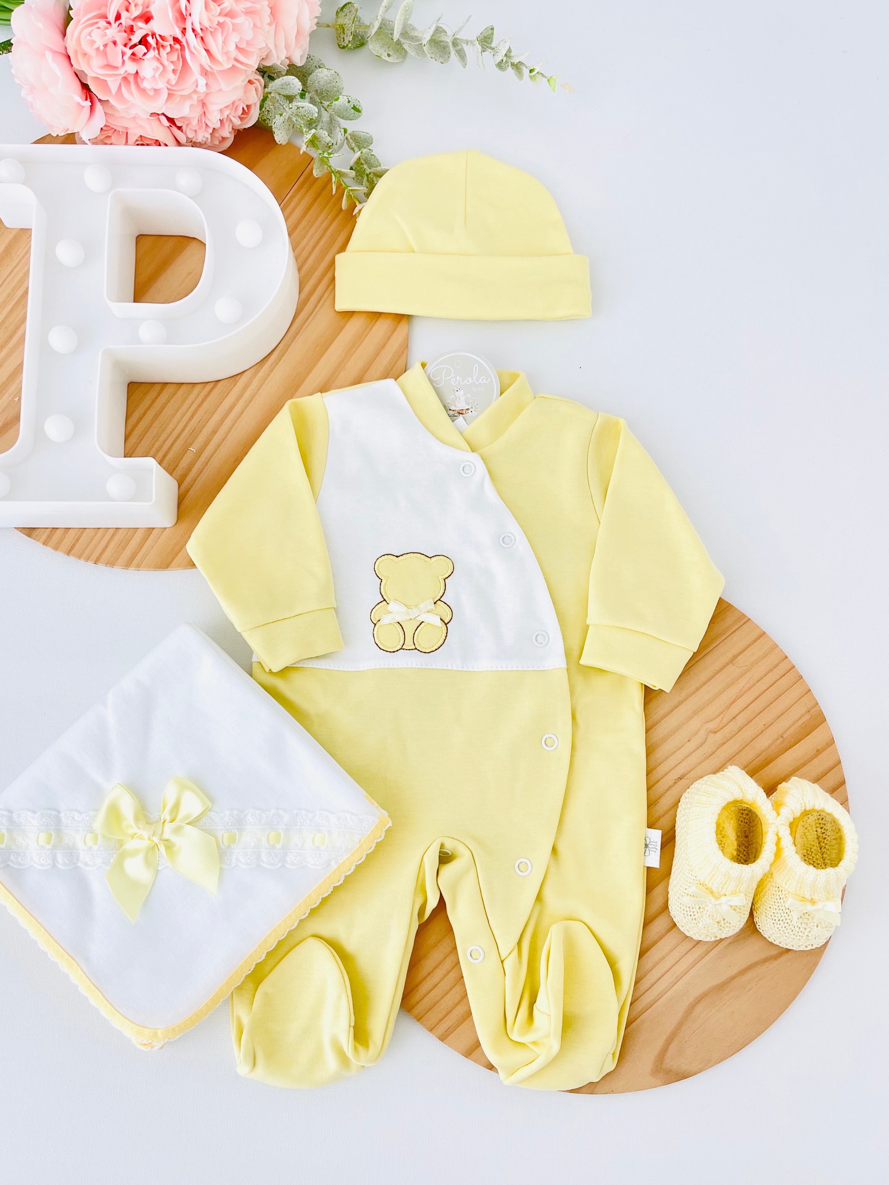 Babygrow amarelo unissexo em algodão